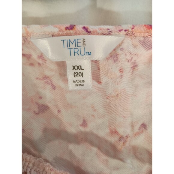 Time And Tru Top Size XXL (20) Pink Multicolor Floral Short Sleeve - Picture 7 of 8